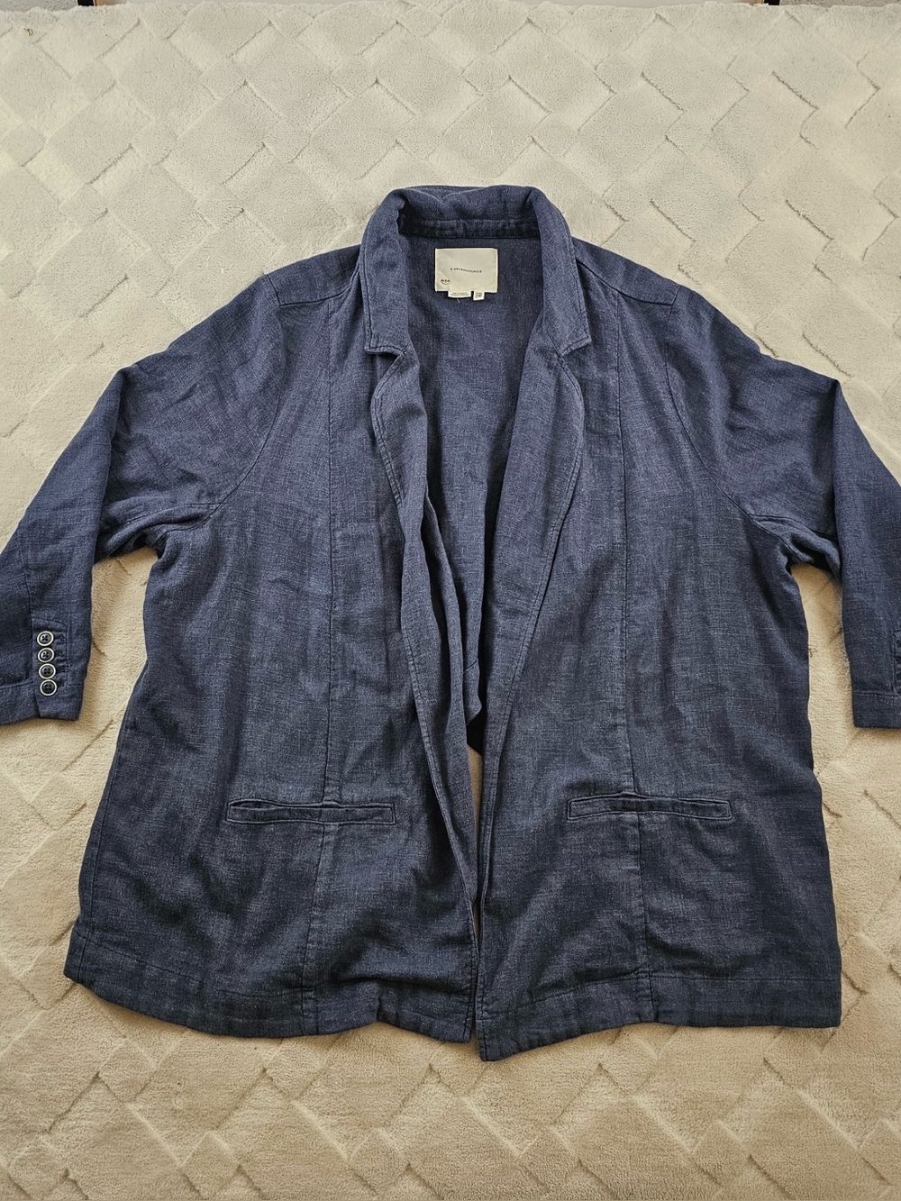 Anthropologie Open Front Linen Blend Blazer Womens 20W Tulip hem